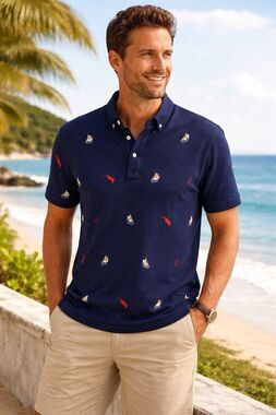 Polo Ralph Lauren Shirt Men M Navy Lobster All Over Print Coastal Nautical Sail